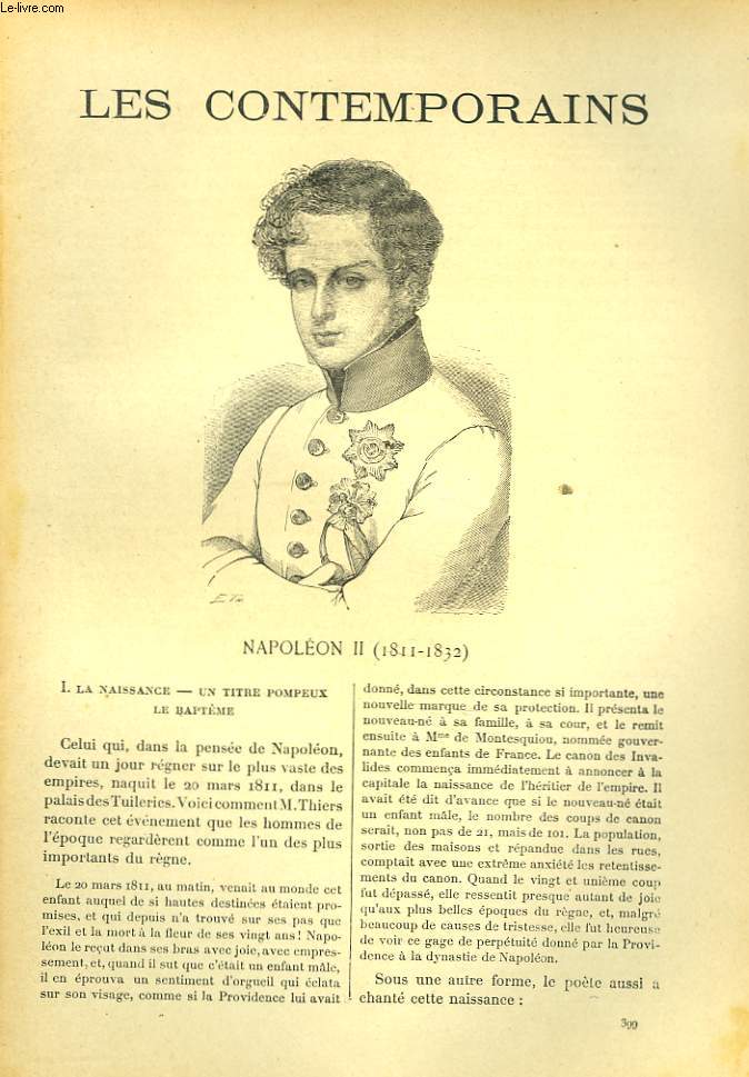 LES CONTEMPORAINS N399. NAPOLEON II. DUC DE REICHSTADT. (1811-1832).