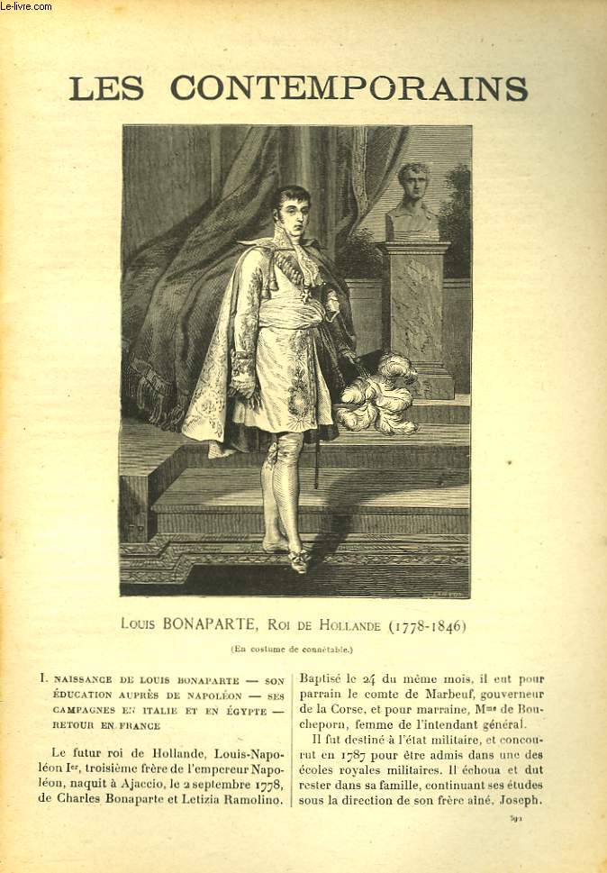 LES CONTEMPORAINS N592. LOUIS BONAPARTE, ROI DE HOLLANDE (1778-1846).