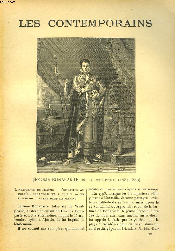 LES CONTEMPORAINS N601. JEROME BONAPARTE, ROI DE WESTPHALIE (1784-1860).