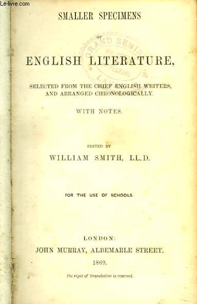 SMALLER SPECIMENS OF ENGLISH LITTERATURE