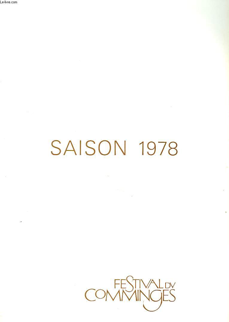 FESTIVAL DU COMMINGES. SAISON 1978. Programme.