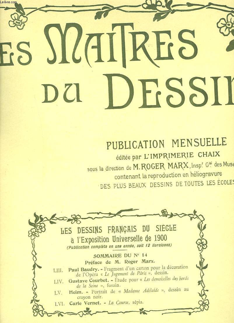 LES MAITRES DU DESSIN. PUBLICATION MENSUELLE N 14, 15 JUIN 1900. PAUL BAUDRY, FRAGMENT D'UN CARTON POUR LA DECORATION DE L'OPERA 