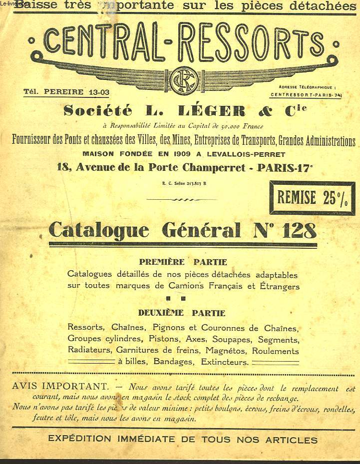 CENTRAL-RESSORTS. CATALOGUE GENERAL N 128.