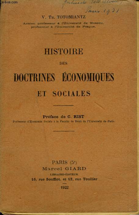 HISTOIRE DES DOCTRINES ECONOMIQUES ET SOCIALES.
