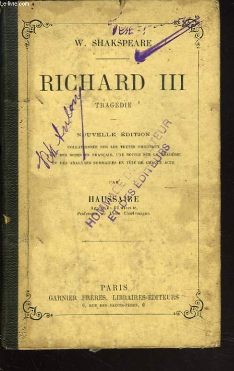 RICHARD III. TRAGEDIE. NOUVELLE EDITION PAR HAUSSAIRE.