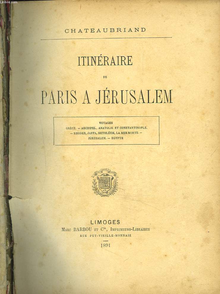 ITINERAIRE DE PARIS A JERUSALEM.