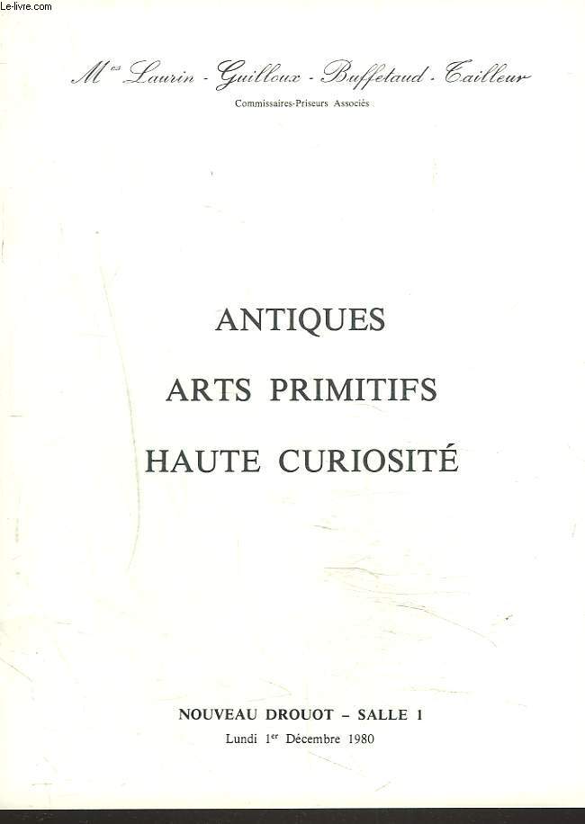 ANTIQUES. ARTS PRIMIIFS. HAUTE CURIOSITE. VENTE LE 1er DECEMBRE 1980.