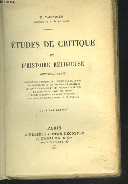 ETUDES DE CRITIQUE ET D'HISTOIRE RELIGIEUSE. 2e SERIE.