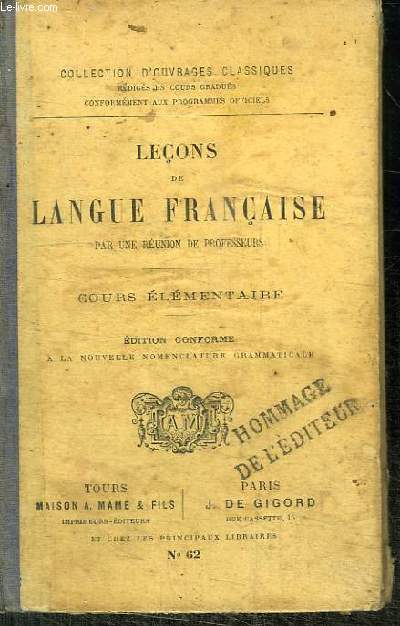 LECONS DE LANGUE FRANCAISE - COURS ELEMENTAIRE
