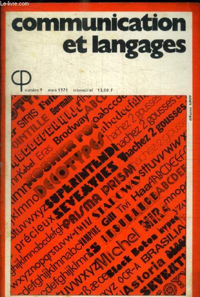 COMMUNICATIONS ET LANGAGES - N9 - MARS 1971 - LINGUISTIQUE / GRAPHISME / SOCIOLOGIE / MASS MEDIA / PUBLICITE