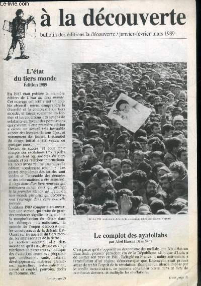 A LA DECOUVERTE - BULLETIN DES EDITIONS LA DECOUVERTE / JANVIER FEVRIER 1989 -
