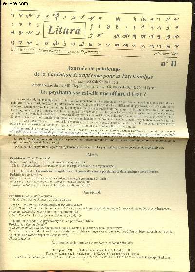 Litura Journe de printemps de la fondation europenne pour la psychanalyse N11 Printemps 2000