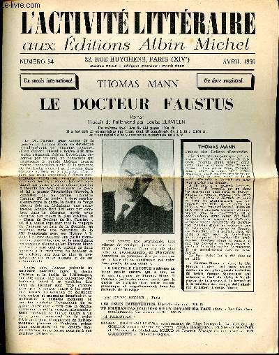 L'activit littraire Thomas Mann Le docteur Faustus N 54 Avril 1950.