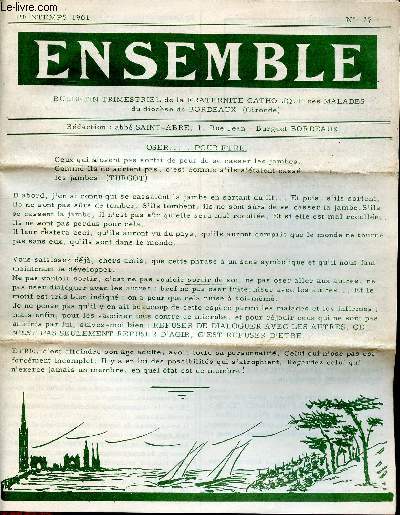 Ensemble Bulletin trimestriel de la fraternit catholique des malades du diocse de Bordeaux. N17 Printemps 1961