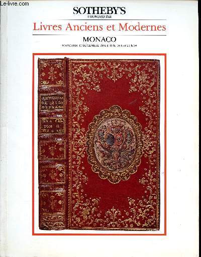 Catalogue d'une vente de livres anciens et modernes le 12 dcembre 1984  Monaco, par Mte Escaut-Marquet, huissier  Monaco.