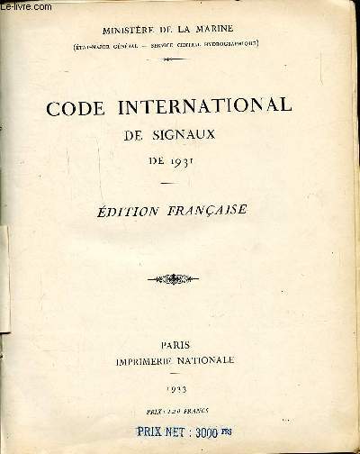 Code international de signaux de 1931 Edition franaise