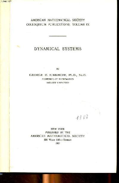 Dynamical systems American mathematical society colloquium publications, Volume IX