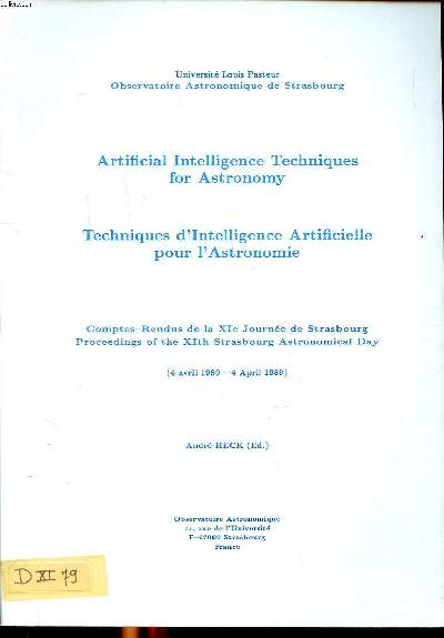 Techniques d'intelligence artificielle pour l'astronomie Comptes rendus de la XI journe de Strasbourg 4 avril 1989