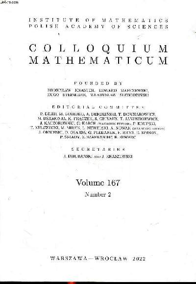 Colloquium mathematicum Volume 167 Number 2 Institute of mathematics polish academy of sciences