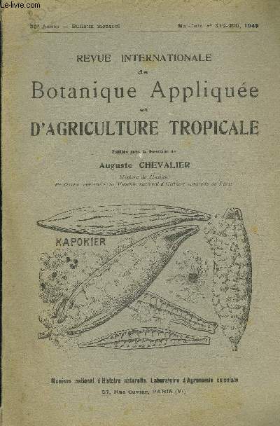 REVUE INTERNATIONALE DE BOTANIQUE APPLIQUEE ET D'AGRICULTURE TROPICALE - N 319-320