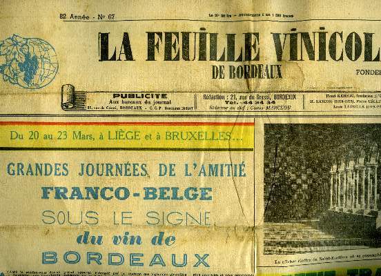 LA FEUILLE VINICOLE DE BORDEAUX - AVRIL 1958