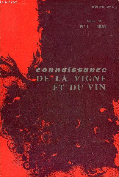 CONNAISSANCE DE LA VIGNE ET DU VIN N1 TOME 15 1981 - Influence des facteurs naturels sur la maturation du raisin en 1979  Pomerol et Saint Emilion etc.