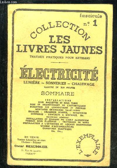 ELECTRICITE LUMIERE SONNERIE CHAUFFAGE - LES LIVRES JAUNES FASCICULE N1