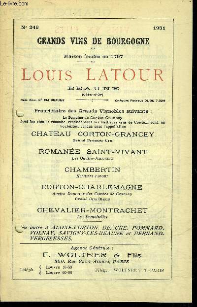 PLAQUETTE DE 5 PAGES : PRIX 1931 GRANDS VINS DE BOURGOGNE LOUIS LATOUR BEAUNE (COTE D'OR) .