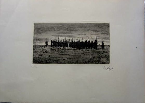 Mise en terre d'un soldat. Lithographie en noir et blanc signe par l'artiste. Tirage  100 exemplaires