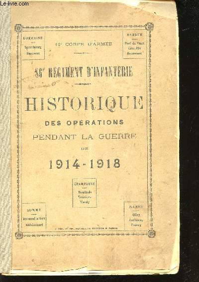 Historique du 86me Rgiment d'Infanterie. Historique des oprations pendant la Guerre de 1914-1918.