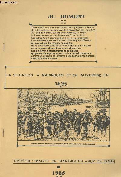La situation  Maringues et en Auvergne en 1685