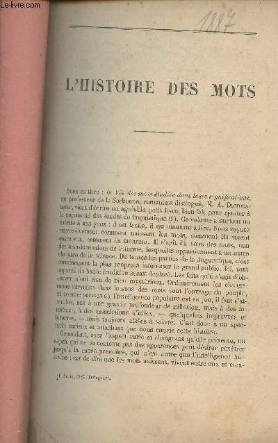 L'histoire des mots - (1 article de la Revue des deux mondes, tome LXXXII, 1887)