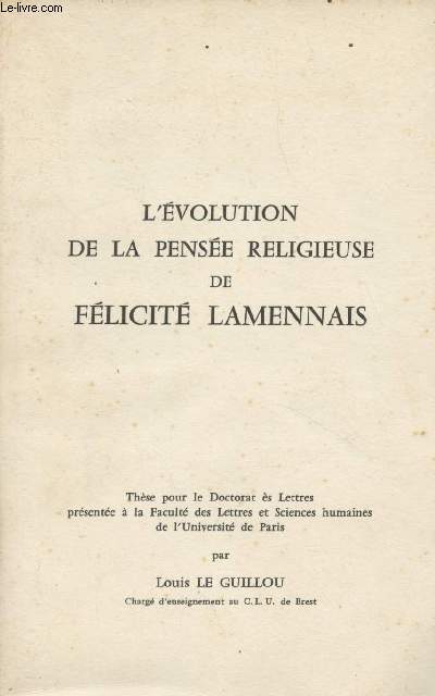 L'Evolution de la pense religieuse de Flicit Lamennais