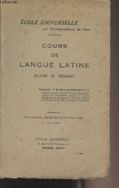 Cours de langue latine (classe de premire) - 