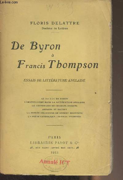 De Byron  Francis Thompson - Essais de littrature anglaise