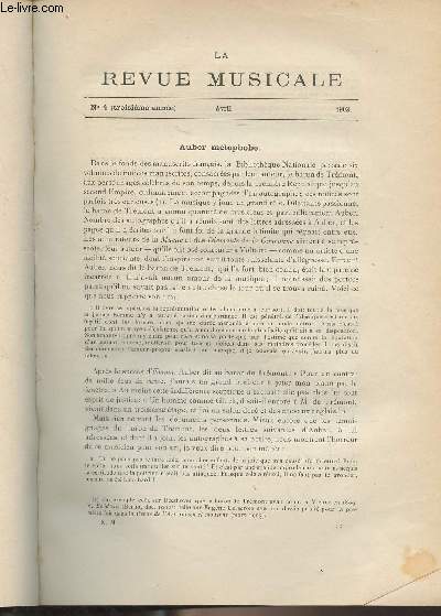 La Revue Musicale - 3e anne - N4, avril 1903 - Auber mlophobe (Jean Chantavoine) - L'Opra au XVIIIe sicle, les premires reprsentations du 