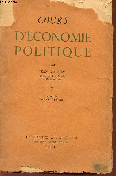 COURS D'ECONOMIE POLITIQUE - TOME PREMIER - 4 EDITION.