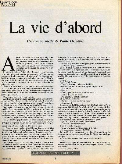 LA VIE D'ABORD - UN ROMAN INEDIT DE PAUL DEMEYER - BONNE SOIREE 3712.