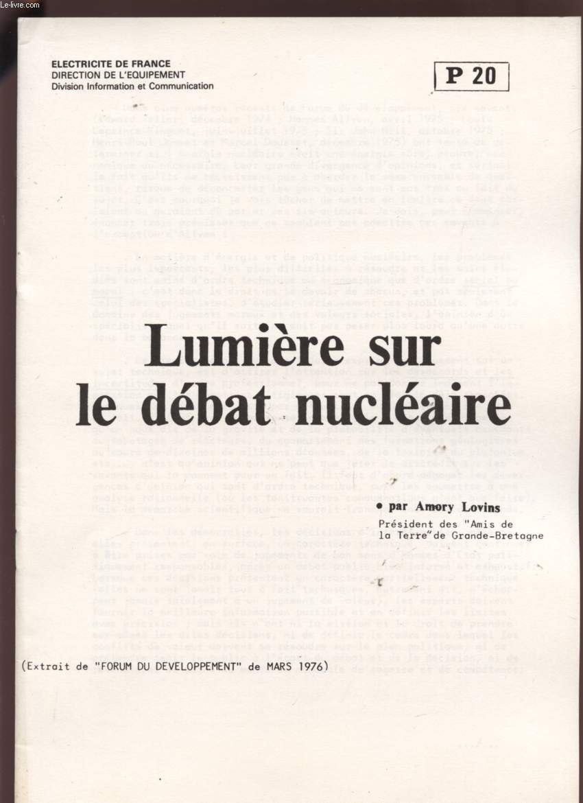 LUMIERE SUR LE DEBAT NUCLEAIRE - MARS 1976 - P20.