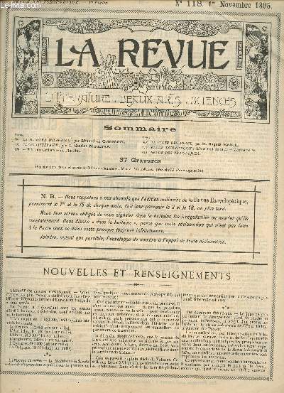 LA REVUE / LITTERATURE - BEAUX-ARTS - SCIENCES / N118 - 1ER NOVEMBRE 1895.