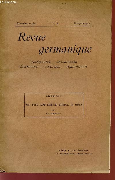 REVUE GERMANIQUE / ALLEMAGNE - ANGLETERRE - ETATS-UNIS - PAYS-BAS - SCANDINAVIE / DEUXIEME ANNEE - N3 - MAI-JUIN 1906.