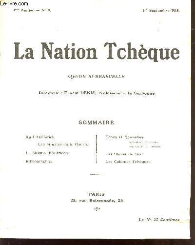 LA NATION TCHEQUE / REVUE BI MENSUELLE / 1eR SEPTEMBRE 1915 - 1ere ANNEE - N9.