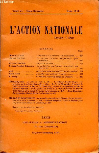 L'ACTION NATIONALE / TOME VI - SERIE NOUVELLE - MARS 1919.