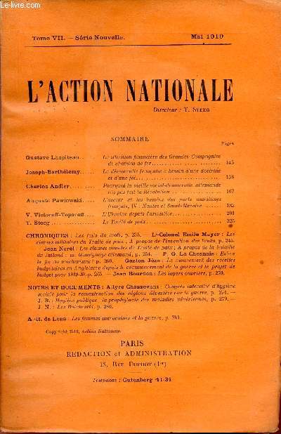 L'ACTION NATIONALE / TOME VII - SERIE NOUVELLE - MAI 1919.
