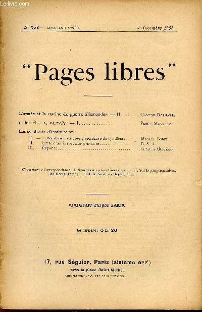 PAGES LIBRES / N258 - CINQUIEME ANNEE / 9 DECEMBRE 1905.