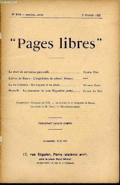 PAGES LIBRES / N318 - SEPTIEME ANNEE / 2 FEVRIER 1907.