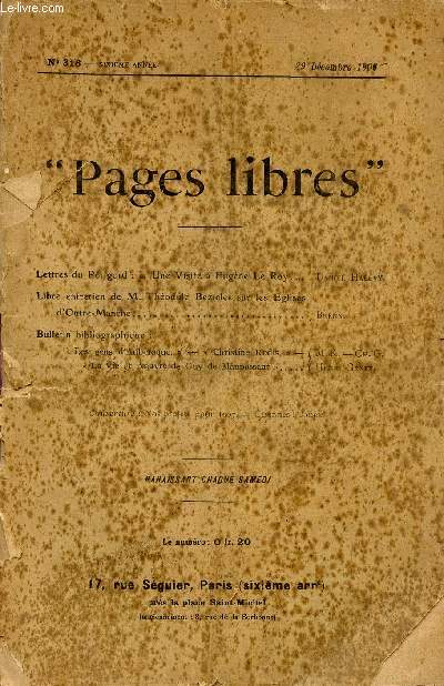PAGES LIBRES / N313 - SIXIEME ANNEE / 29 DECEMBRE 1906.