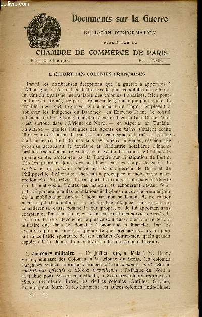 L'EFFORT DES COLONIES FRANCAISES / BULLETIN D'INFORMATION / N87 - OCTOBRE 1918 / DOCUMENTS DE LA GUERRE.