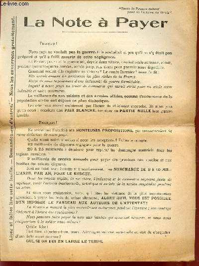 LA NOTE A PAYER / TOUTE LA FRANCE DEBOUT POUR LA VICTOIRE DU DROIT.