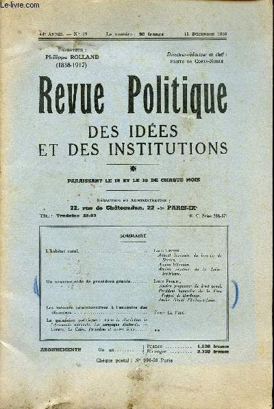 REVUE POLITIQUE - DES IDEES ET DES INSTITUTIONS / 44 ANNEE - N19 - 15 DECEMBRE 1955.